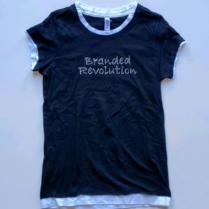 Black and White T-shirt w/Rhinestone Logo